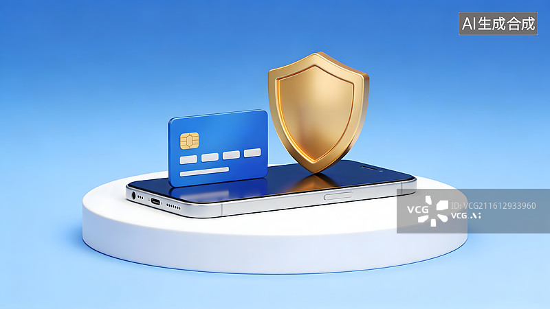 【AI数字艺术】手机盾牌信用卡展示安全支付图片素材