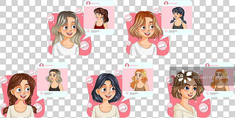 不同肤色的女性头像，带有个人资料图片素材