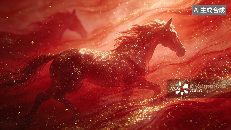 【AI数字艺术】马年粒子光华丽马插画图片素材