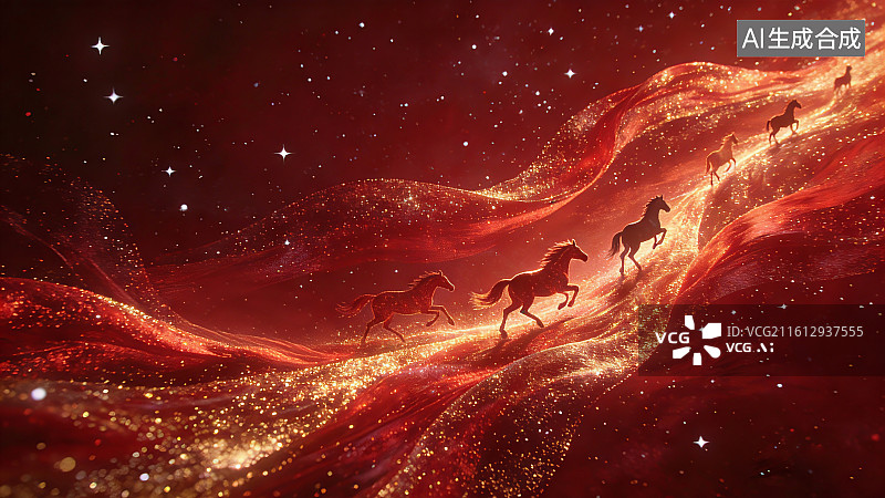 【AI数字艺术】马年粒子光华丽飘逸插画图片素材