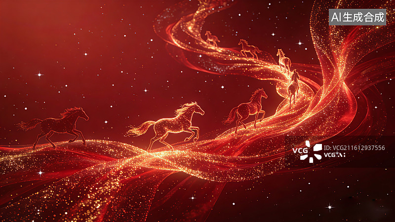 【AI数字艺术】马年粒子光华丽马插画图片素材