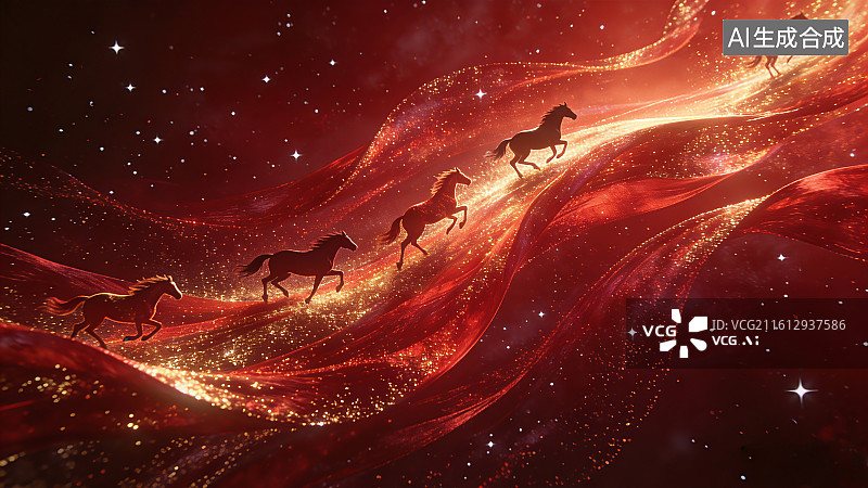 【AI数字艺术】马年粒子光华丽马插画图片素材