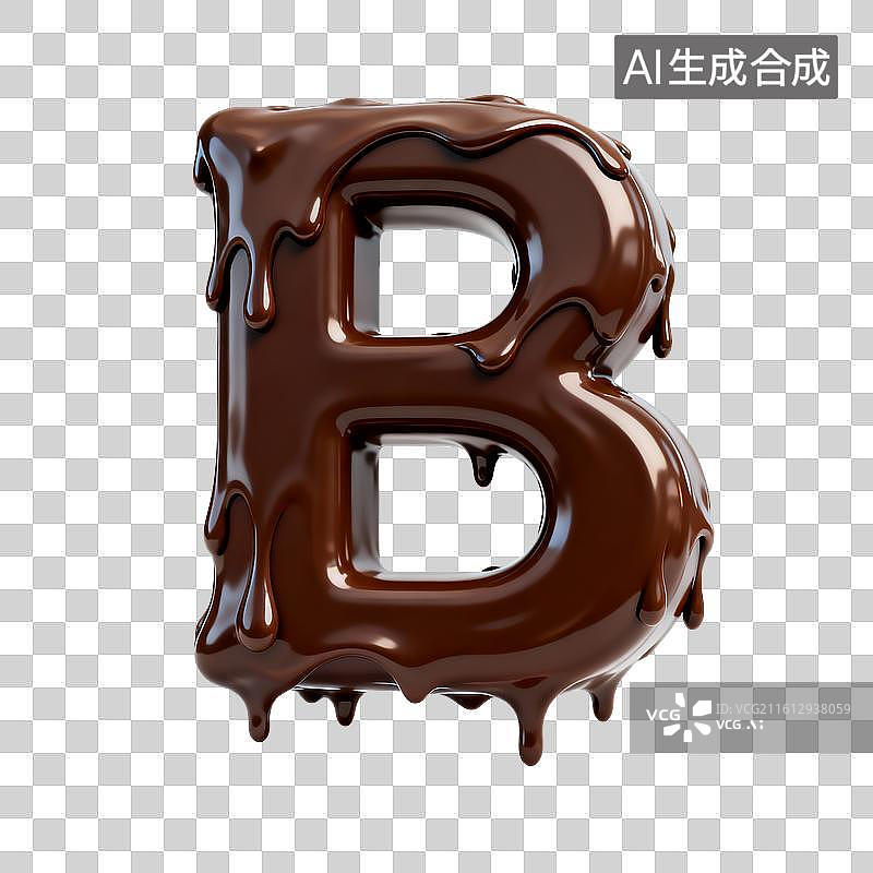 【AI数字艺术】巧克力流淌的3D字母b图片素材