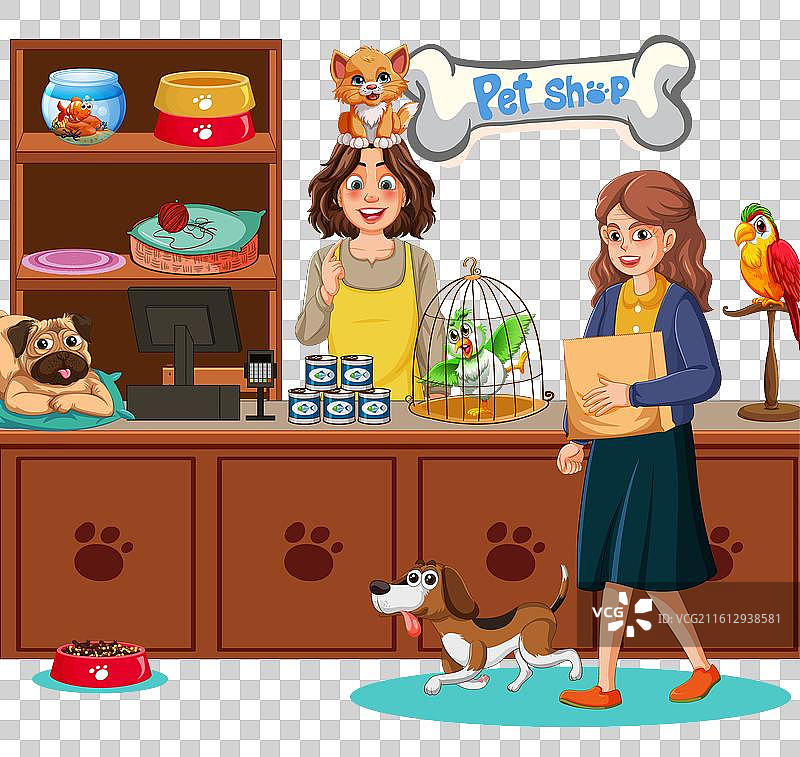宠物店里的顾客和宠物图片素材