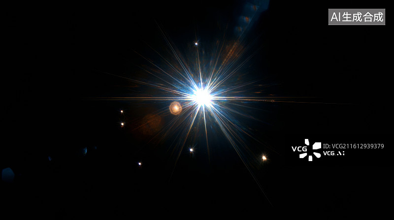 【AI数字艺术】黑色背景中白色星芒向外扩散的强光闪耀效果图片素材