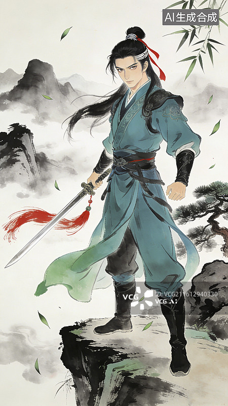 【AI数字艺术】水墨风格的江湖侠客图片素材