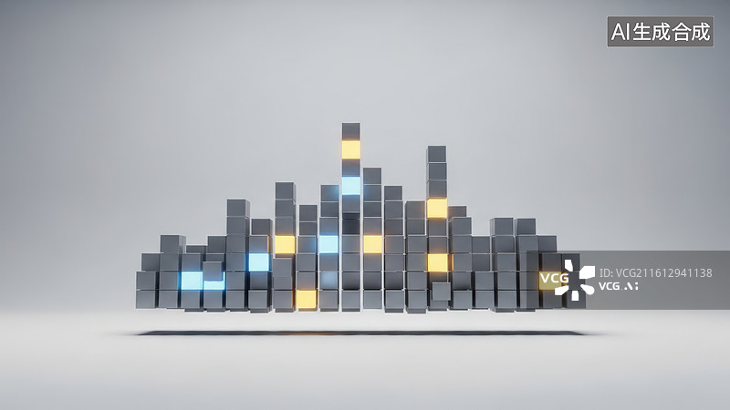 【AI数字艺术】3D音频可视化均衡器立方体图片素材