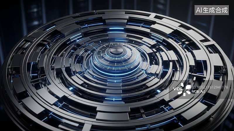 【AI数字艺术】未来科技感圆形装置抽象图图片素材