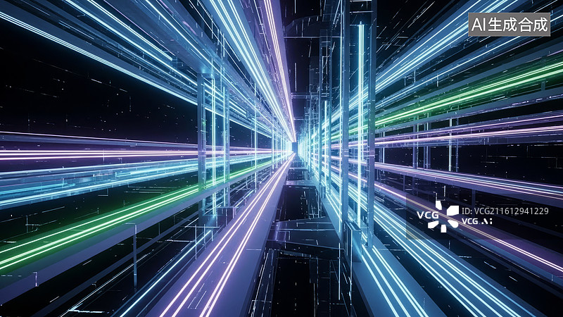 【AI数字艺术】未来感数字隧道霓虹光效背景图片素材