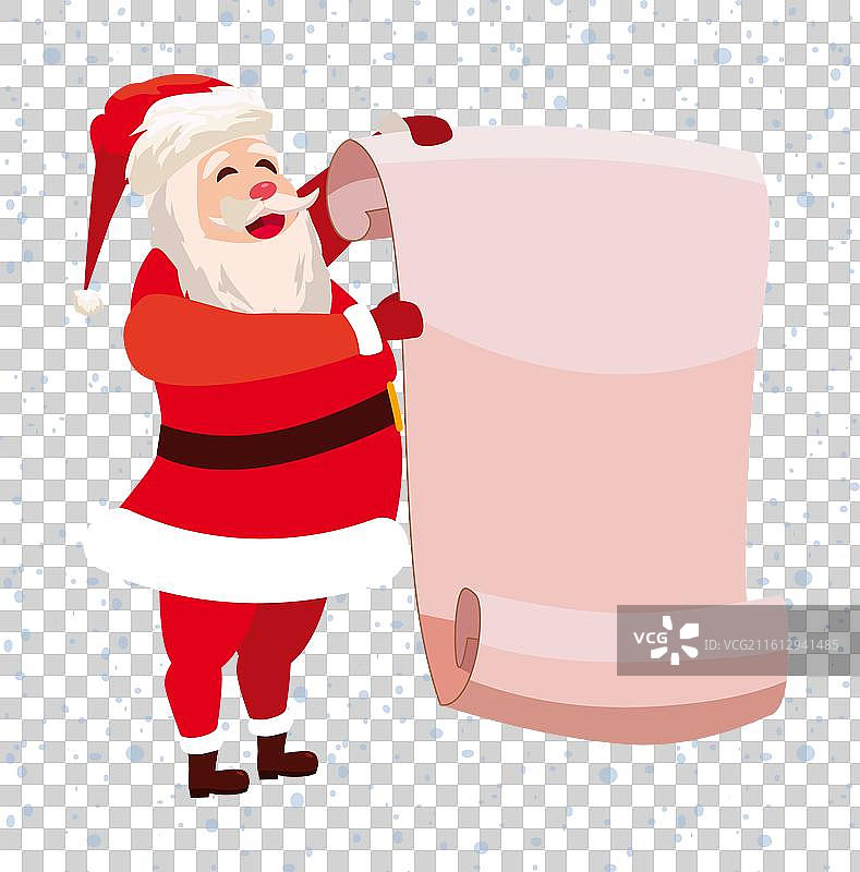 圣诞老人手中拿着卷轴或羊皮纸图片素材