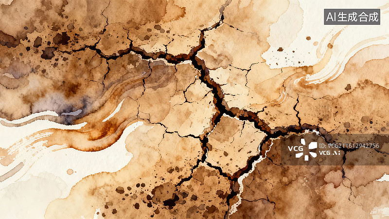 【AI数字艺术】干裂土地的水彩纹理图片素材