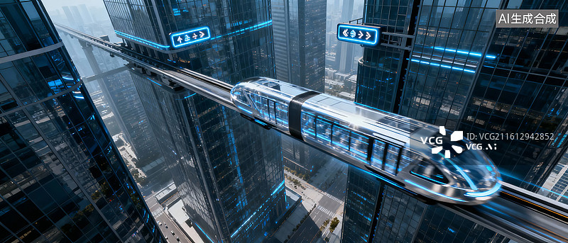 【AI数字艺术】未来城市中的悬浮列车图片素材