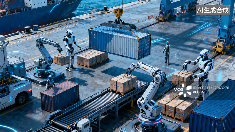 【AI数字艺术】智能机器人装卸集装箱图片素材