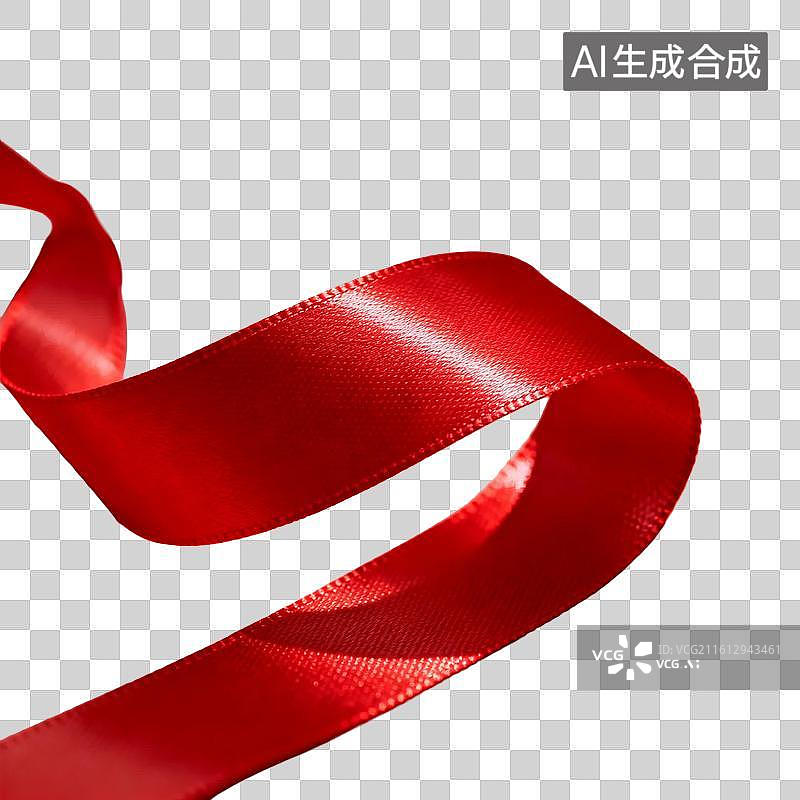 【AI数字艺术】红色缎面丝带弯曲特写图片素材