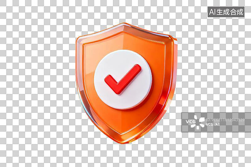【AI数字艺术】橙色盾牌带红色对勾图标图片素材