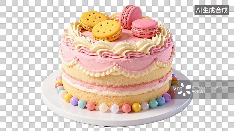 【AI数字艺术】多层奶油蛋糕装饰饼干和马卡龙图片素材