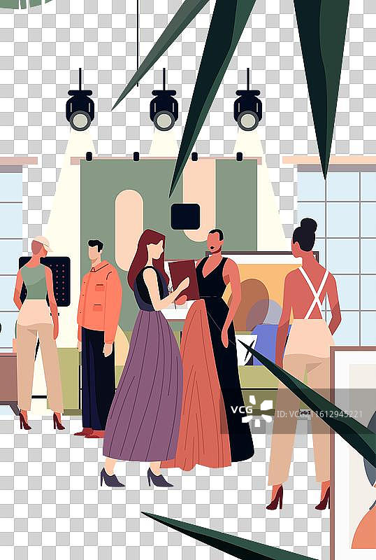 时尚活动中人们在别致的环境里交流图片素材