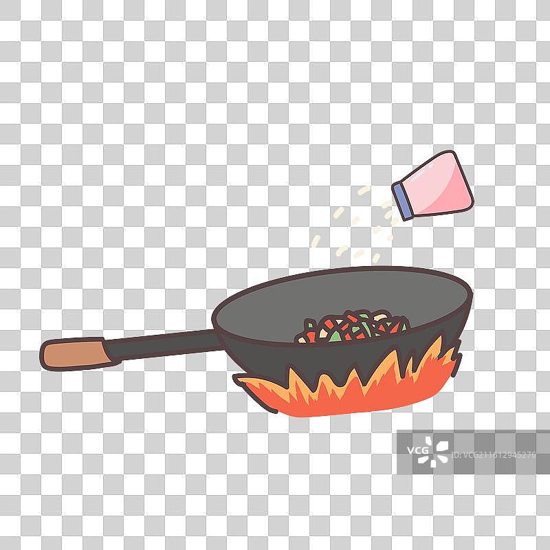 用炒锅炒菜烹饪烹调的线条风插画元素图片素材