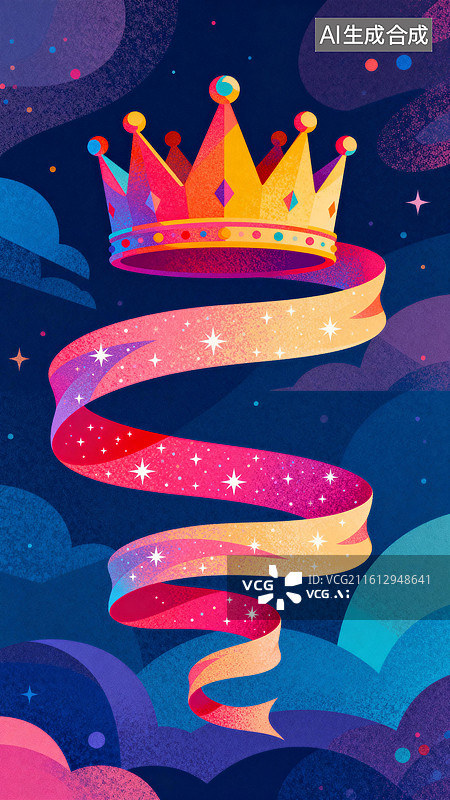 【AI数字艺术】条缎带自然弯曲形成皇冠形态 妇女节创意插画系列图片素材
