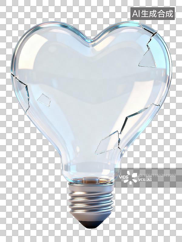 【AI数字艺术】一颗巨大的透明爱心灯泡 情人节主题创意插画图片素材