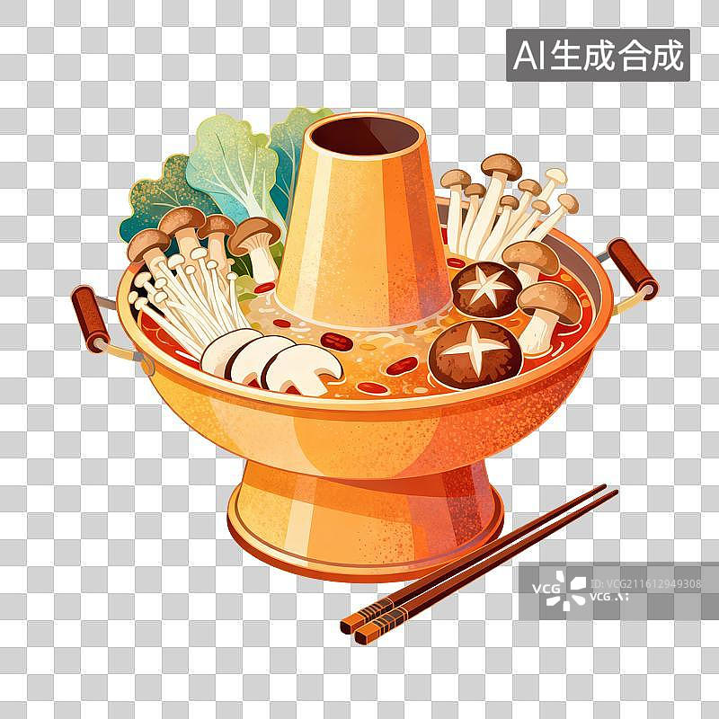 【AI数字艺术】菌菇火锅美食插画图片素材