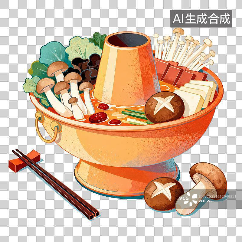 【AI数字艺术】菌菇火锅美食插画图片素材