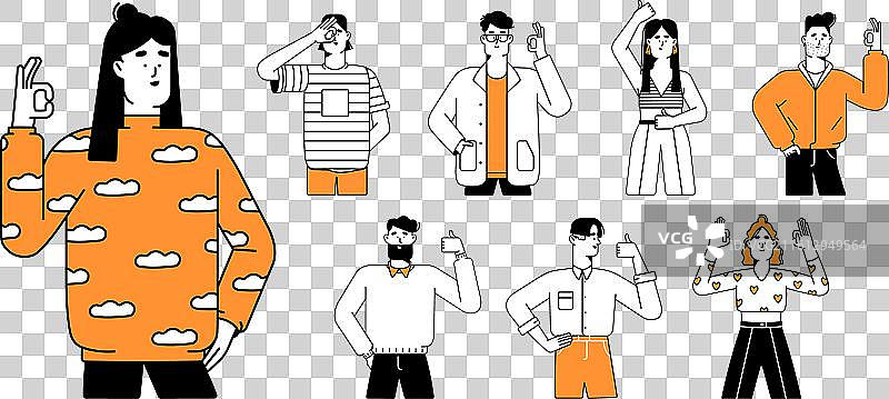 人们竖起大拇指或OK手势，表情愉悦的集合图片素材