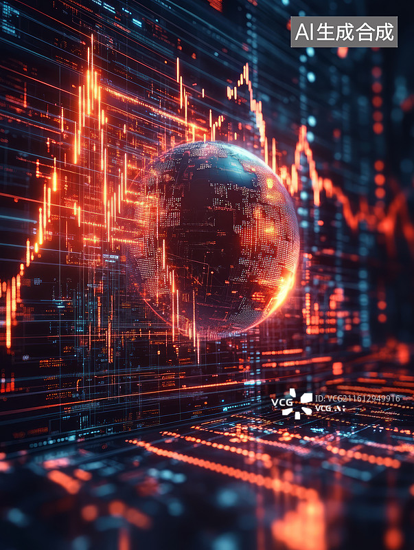 【AI数字艺术】全球化金融市场股市数据走势概念图片素材