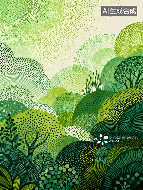 【AI数字艺术】绿色森林插画 手绘山水风景图图片素材