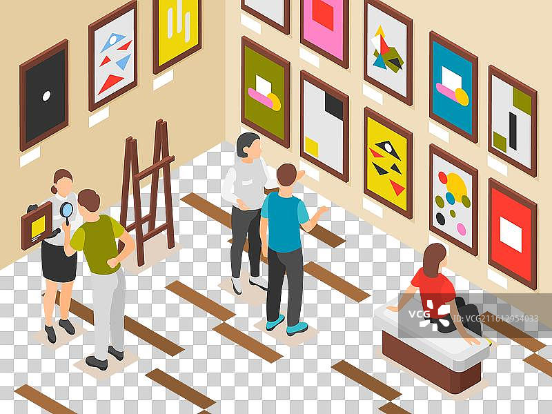 艺术画廊的参观者正在欣赏创意艺术品图片素材