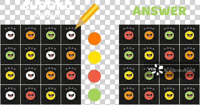 有趣的彩色外星人填色数独图片素材