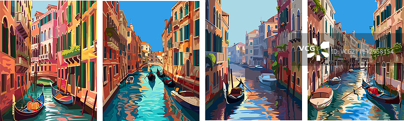 威尼斯街道海报集，水道，贡多拉图片素材