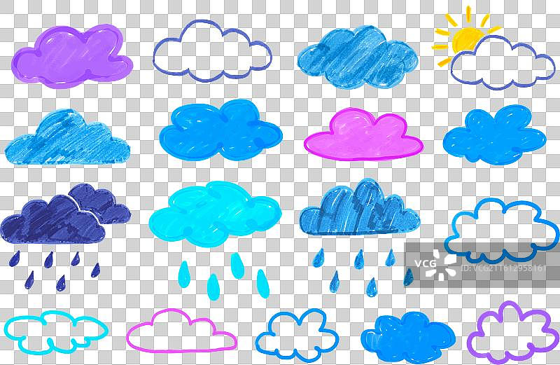 一套富有童趣的云朵简笔画图片素材