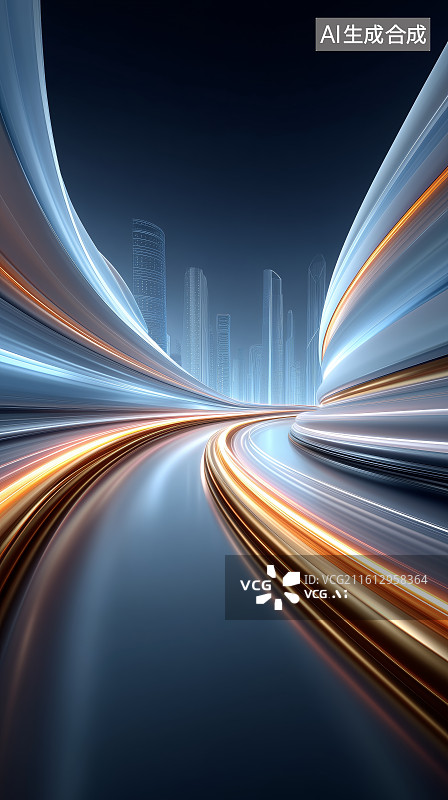 【AI数字艺术】蓝色天空下的流线型道路图片素材