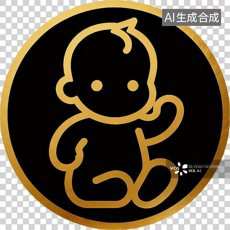 【AI数字艺术】黑金圆形标签婴儿图片素材
