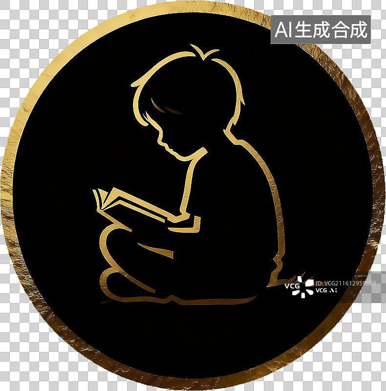 【AI数字艺术】黑金圆形标签儿童图片素材