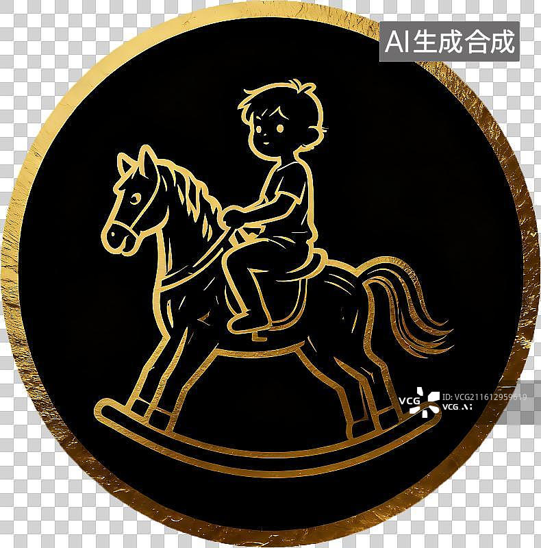 【AI数字艺术】黑金圆形标签儿童图片素材