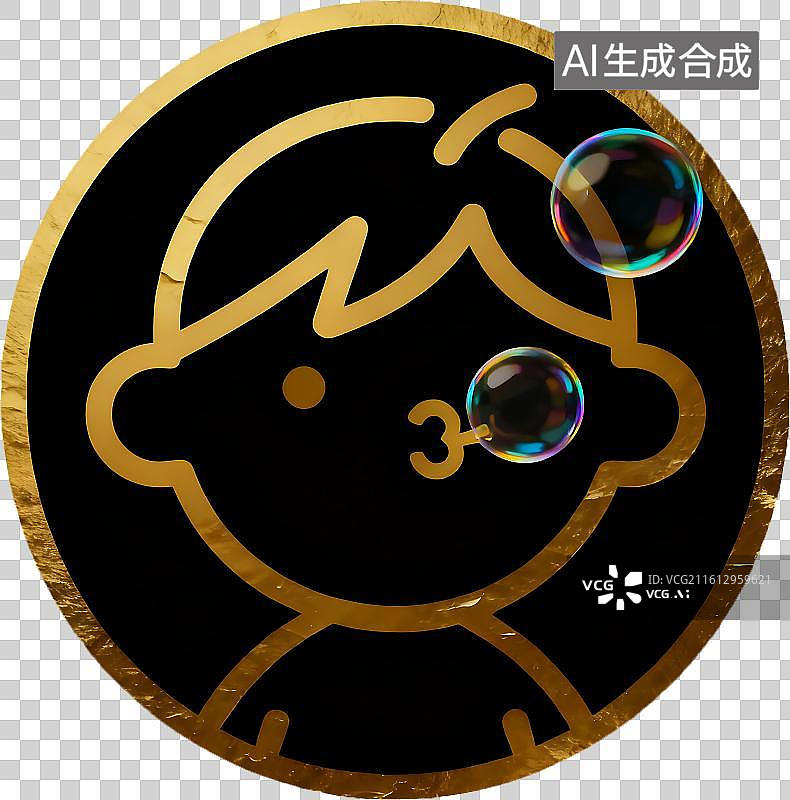 【AI数字艺术】黑金圆形标签儿童图片素材