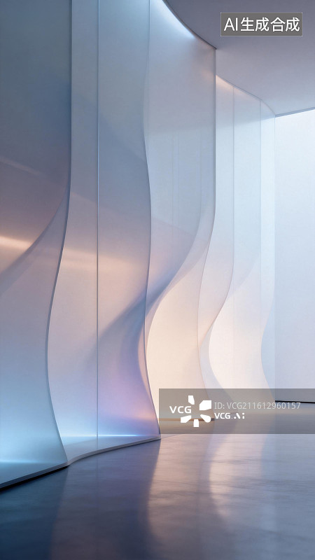 【AI数字艺术】流线型曲面室内空间图片素材