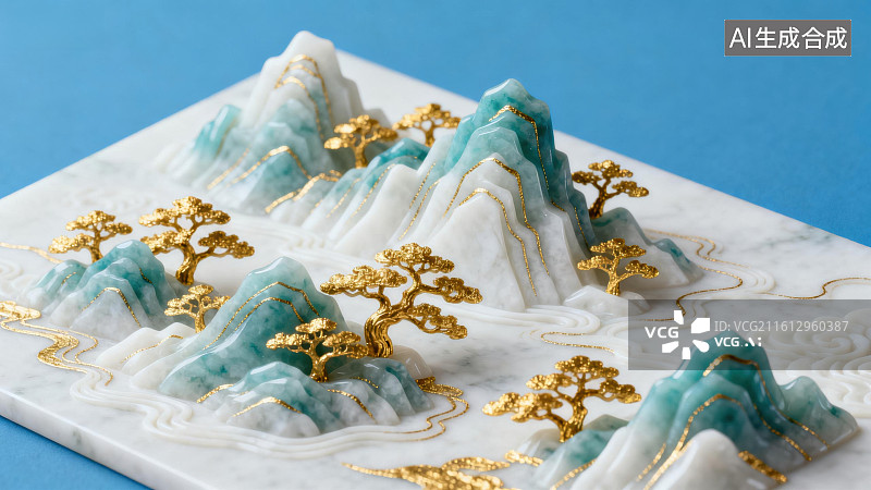【AI数字艺术】山水浮雕艺术摆件图片素材
