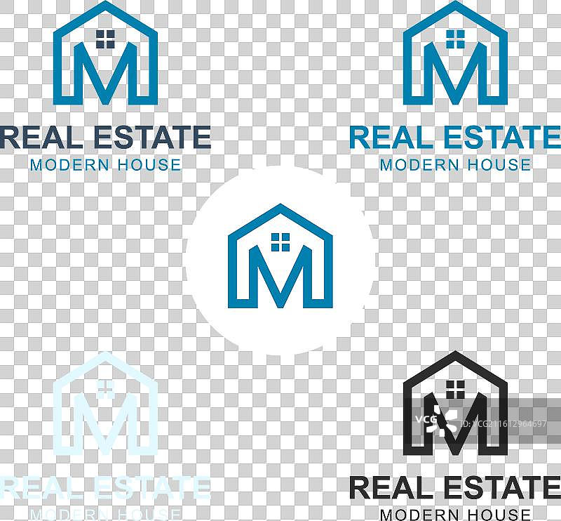 现代字母M建造房屋标志设计图片素材