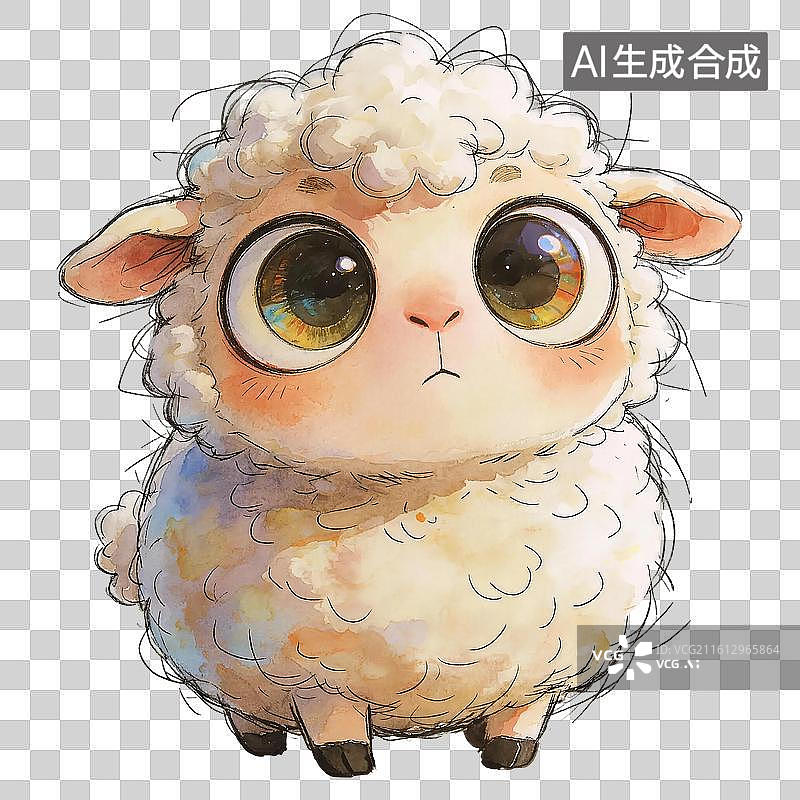 【AI数字艺术】水彩可爱卡通新年春节羊年白色小羊插画免抠元素图片素材