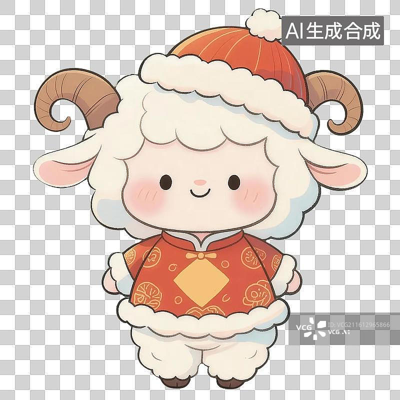 【AI数字艺术】水彩可爱卡通新年春节羊年白色小羊插画免抠元素图片素材