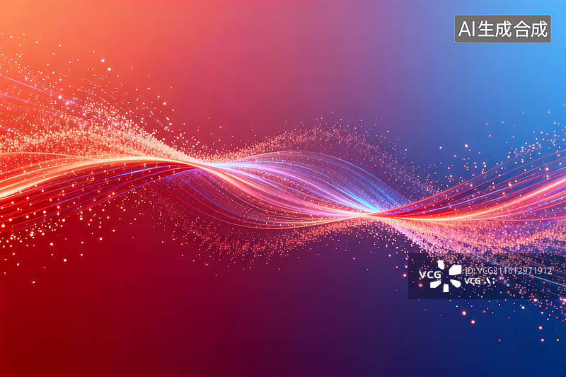 【AI数字艺术】红紫渐变背景下炫彩流光粒子波浪动感装饰背景图片素材