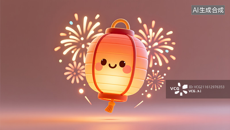 【AI数字艺术】春节可爱黏土风格灯笼烟花大促背景图片素材