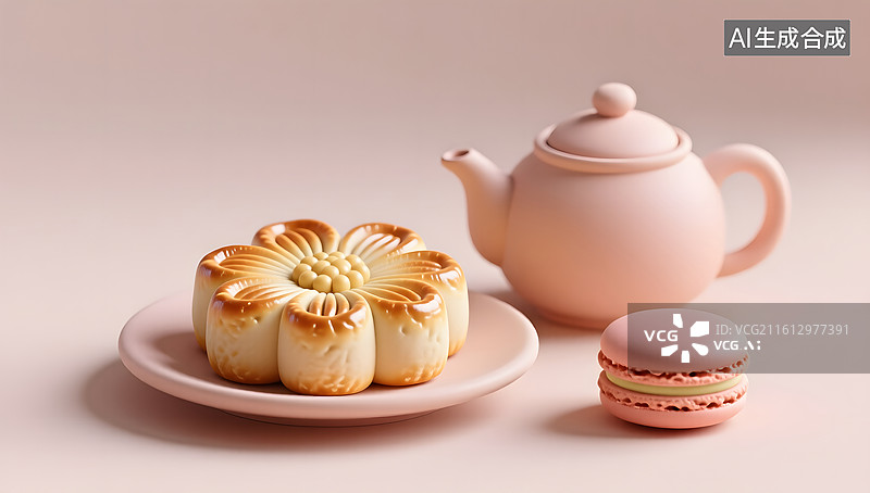 【AI数字艺术】花朵造型中式糕点的优雅下午茶图片素材