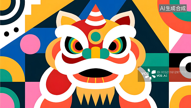 【AI数字艺术】抽象醒狮几何国风视觉艺术图片素材