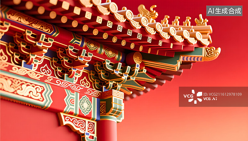 【AI数字艺术】适合节日气氛的宫廷风格斗拱与如意云纹图片素材