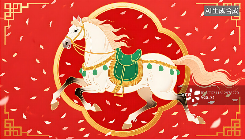 【AI数字艺术】工笔重彩奔腾白马迎新年图片素材
