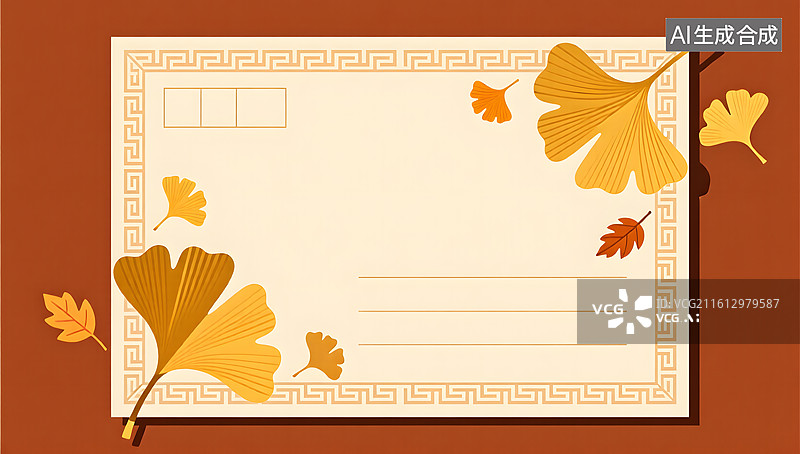 【AI数字艺术】秋季银杏装饰复古信纸背景图片素材